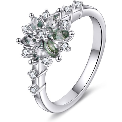 Sterling Silver Moss Agate Lotus Ring