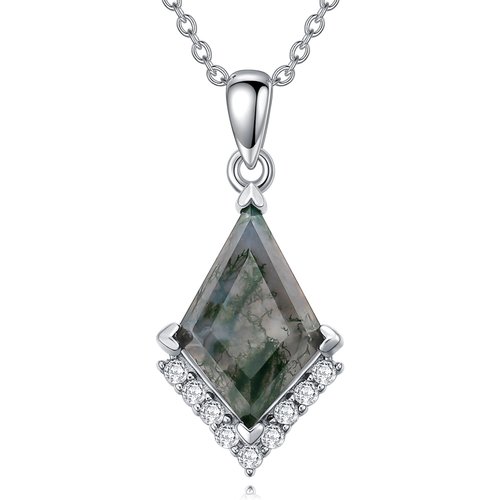 Sterling Silver Moss Agate Pendant Necklace