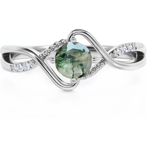 Sterling Silver Moss Agate Round Engagement Ring
