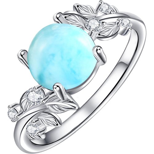 Sterling Silver Moss Agate Round Larimar Stone Engagement Ring