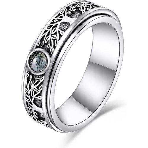 Sterling Silver Moss Agate Tree Of Life Spinner Ring