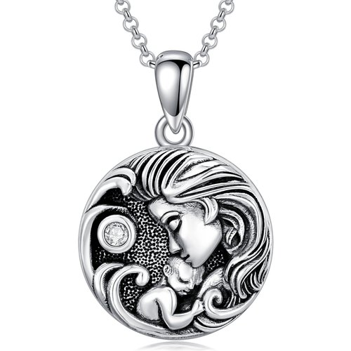 Sterling Silver Mother & Daughter Personalized Photo Locket Necklace with Engraved Word