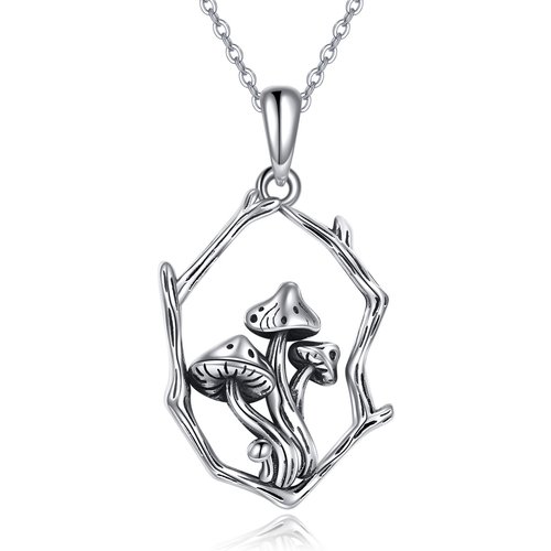 Sterling Silver Mushroom & Branch Pendant Necklace