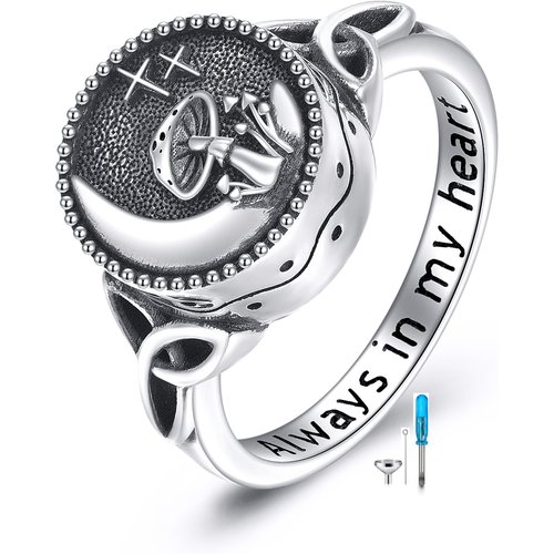 Sterling Silver Mushroom Celtic Knot And Moon Urn Ring With Engraved Word