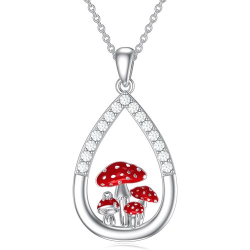 Sterling Silver Cubic Zirconia Mushroom Pendant Necklace