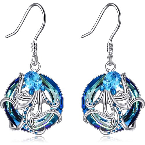 Sterling Silver Cubic Zirconia Octopus Drop Earrings