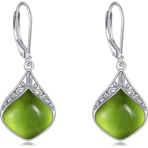 Sterling Silver Olivine Drop Shape Lever-back Earrings