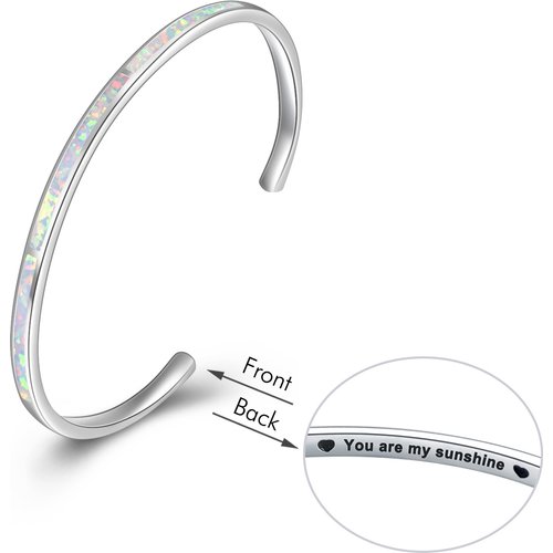 Sterling Silver Opal Engraved Bangle