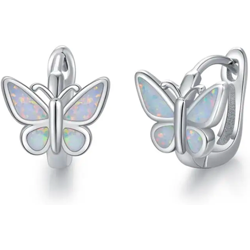 Sterling Silver Opal Butterfly Hoop Earrings