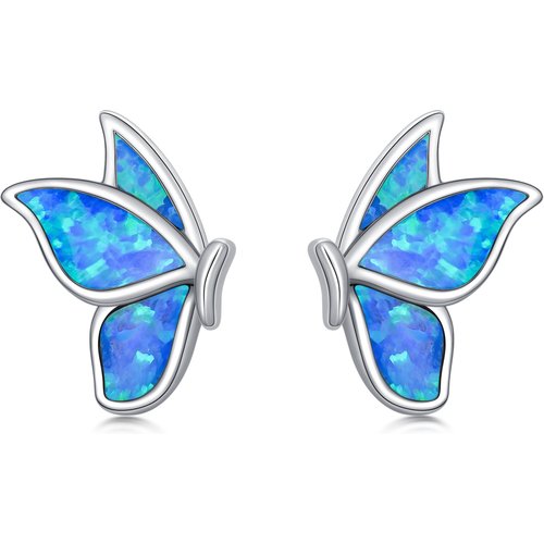 Sterling Silver Opal Butterfly Stud Earrings