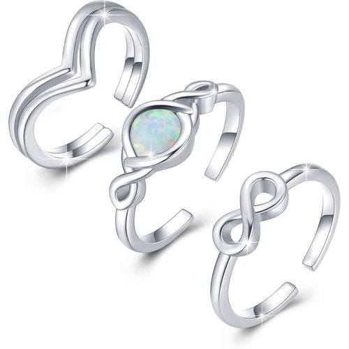 Sterling Silver Opal Celtic Knot Infinity Symbol & Heart Toe Ring Set