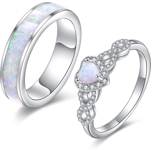 Sterling Silver Heart Opal Couple Rings For Women Best Friends