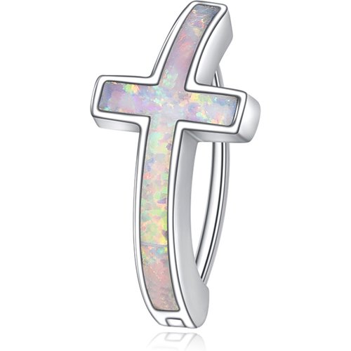 Sterling Silver Opal Cross Belly Button Ring