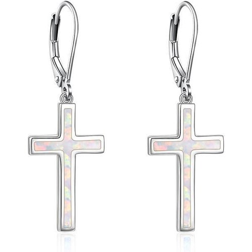 Sterling Silver Opal Cross Drop Earrings