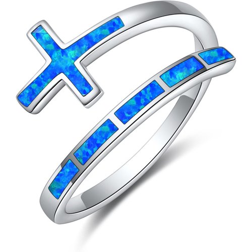 Sterling Silver Opal Cross Open Ring