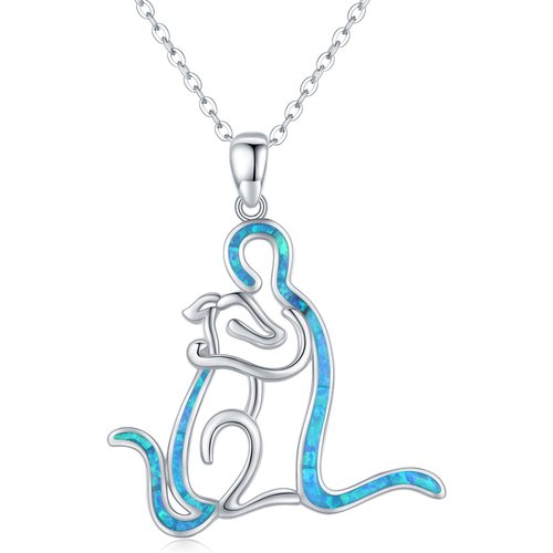Sterling Silver Opal Dog Pendant Necklace