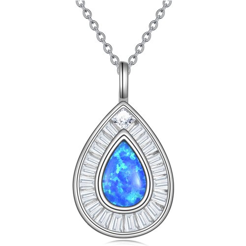 Sterling Silver Opal Drop Shape Pendant Necklace