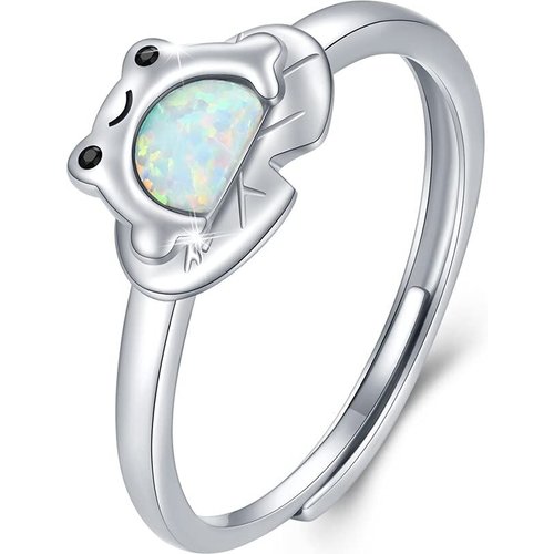 Sterling Silver Opal Frog Open Ring
