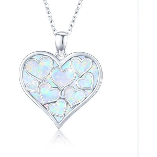 Sterling Silver Opal Heart Pendant Necklace