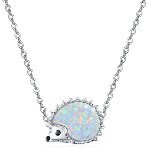 Sterling Silver Opal Hedgehog Pendant Necklace
