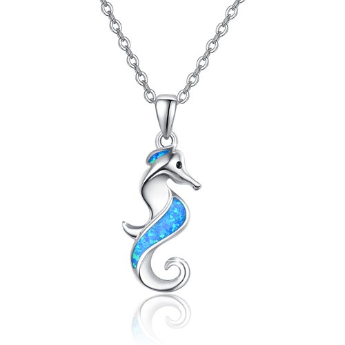 Sterling Silver Opal Hippocampus Pendant Necklace