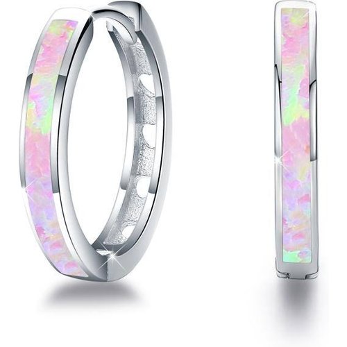 Sterling Silver Opal Hoop Earrings