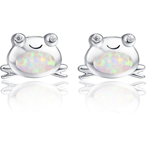 Sterling Silver Opal Frog Stud Earrings