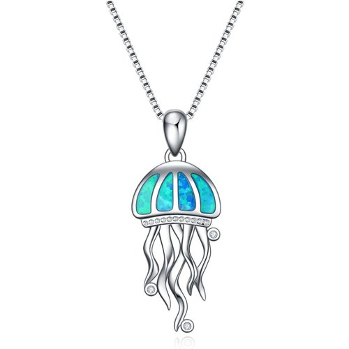 Sterling Silver Opal Jellyfish Pendant Necklace