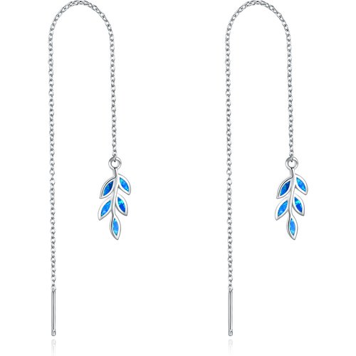 Sterling Silver Opal Leaves Drop Earrings