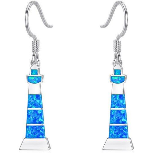 Sterling Silver Opal Lighthouse Drop Earrings