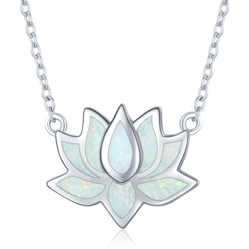 Sterling Silver Opal Lotus Pendant Necklace for Women
