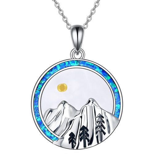 Sterling Silver Opal Mountains & Mustard Seeds Pendant Necklace