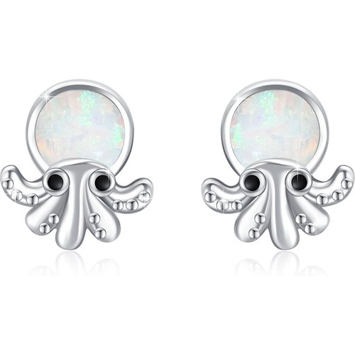 Sterling Silver Opal Octopus Stud Earrings