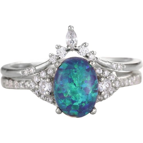 Sterling Silver Opal Oval Shaped Ring