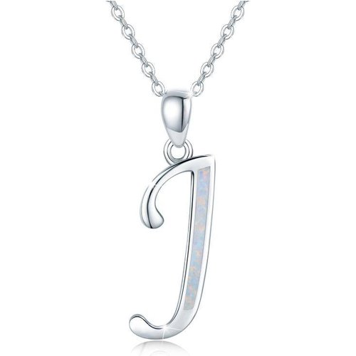 Sterling Silver Opal Personalized Initial Letter J Pendant Necklace