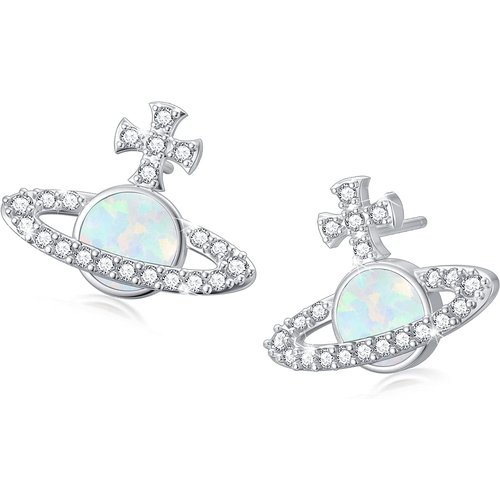 Sterling Silver Opal Planet Stud Earrings