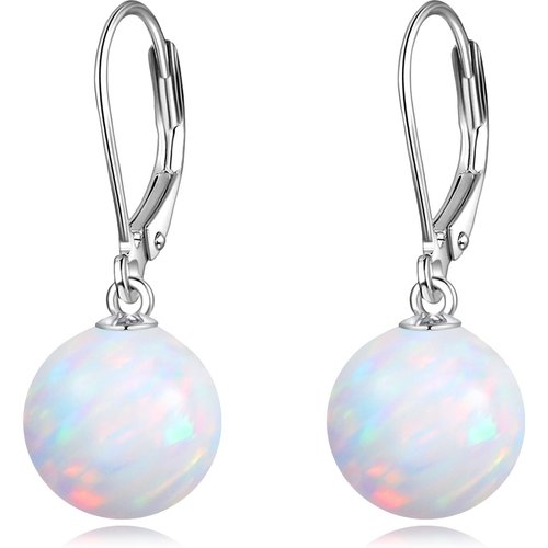Sterling Silver Opal Round Drop Earrings