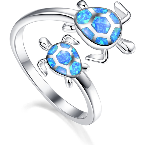 Sterling Silver Opal Sea Turtle Open Ring
