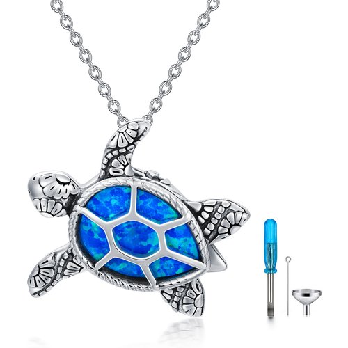 Sterling Silver Opal Sea Turtle Urn Necklace for Ashes