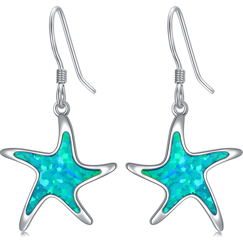 Sterling Silver Opal Star Drop Earrings for Women