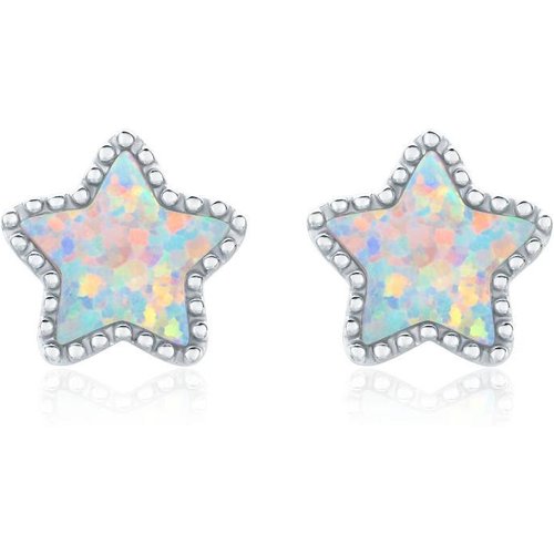 Sterling Silver Opal Star Stud Earrings