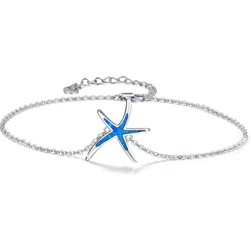 Sterling Silver Opal Starfish Single Layer Anklet