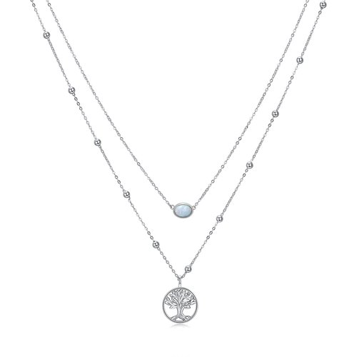 Sterling Silver Opal Tree Of Life Layered Necklace