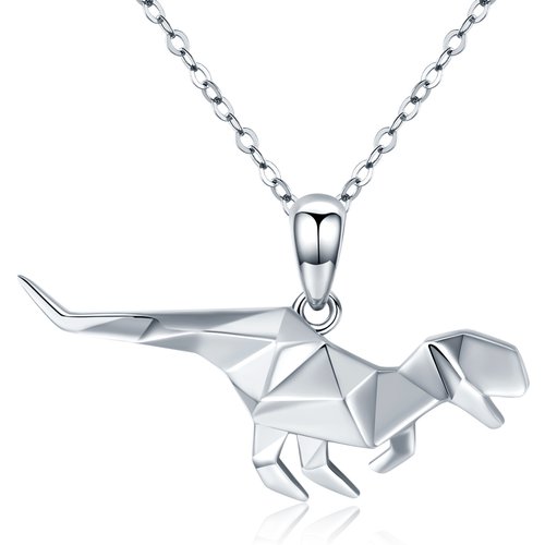 Sterling Silver Origami Dinosaur Pendant Necklace