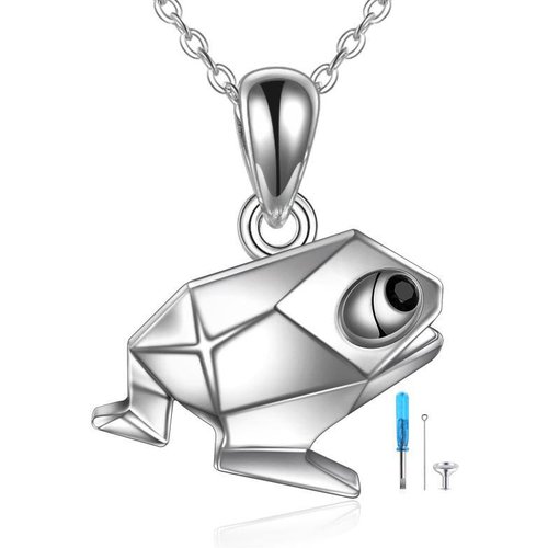 Sterling Silver Origami Frog Urn Necklace for Ashes