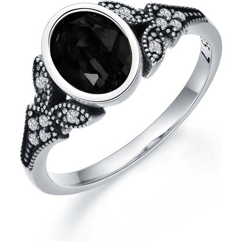 Sterling Silver Oval Shaped Crystal Drop Shape Ring