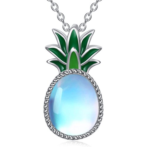 Sterling Silver Oval Moonstone Pineapple Pendant Necklace
