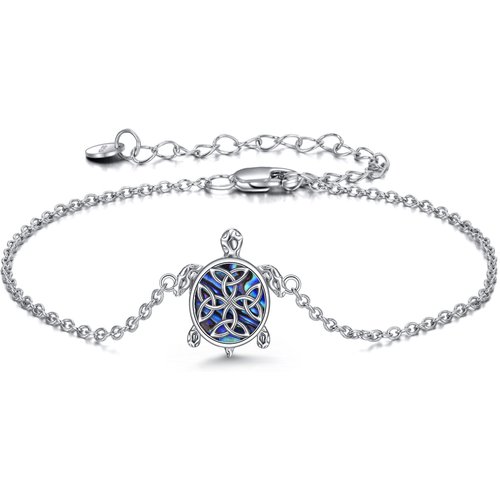 Sterling Silver Oval Shaped Abalone Shellfish Sea Turtle Single Layer Anklet