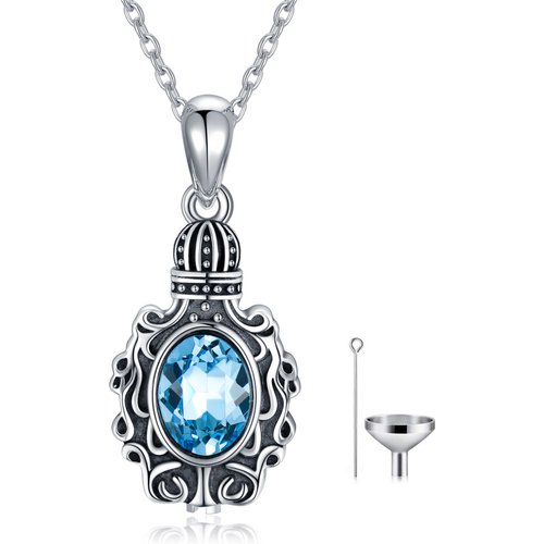 Sterling Silver Oval Shaped Crystal Castle Urn Necklace for Ashes