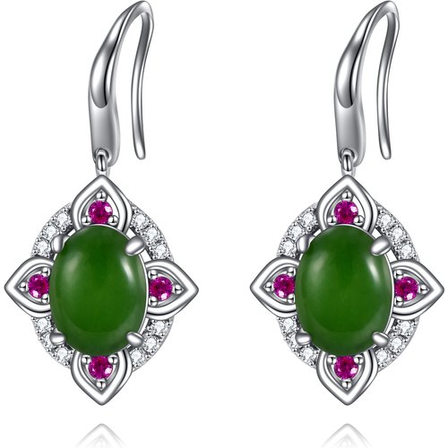 Sterling Silver Oval Shaped Jade Drop Earrings